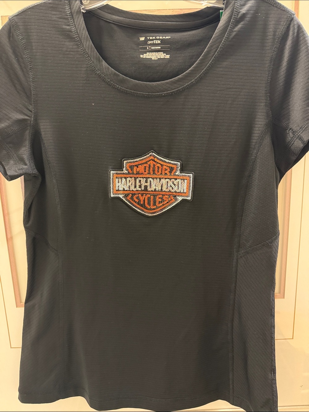Harley-Davidson Black Short Sleeve Tee with Orange & White Logo Patch -Small